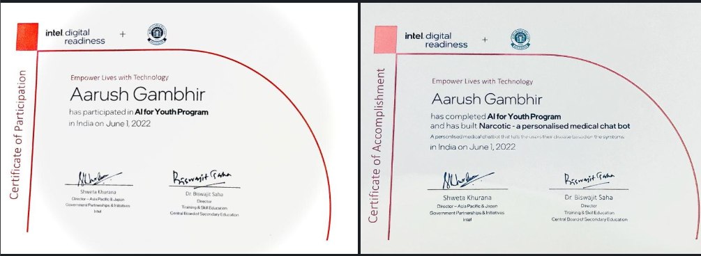 Intel AI for Youth participation and accomplishment certificates