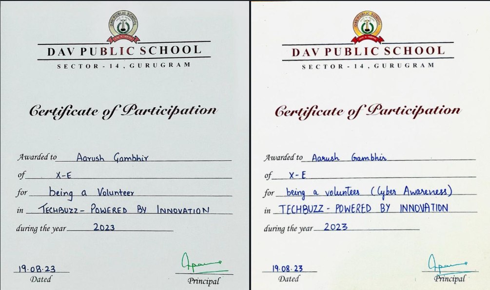 Techbuzz and cyber awareness volunteer certificates